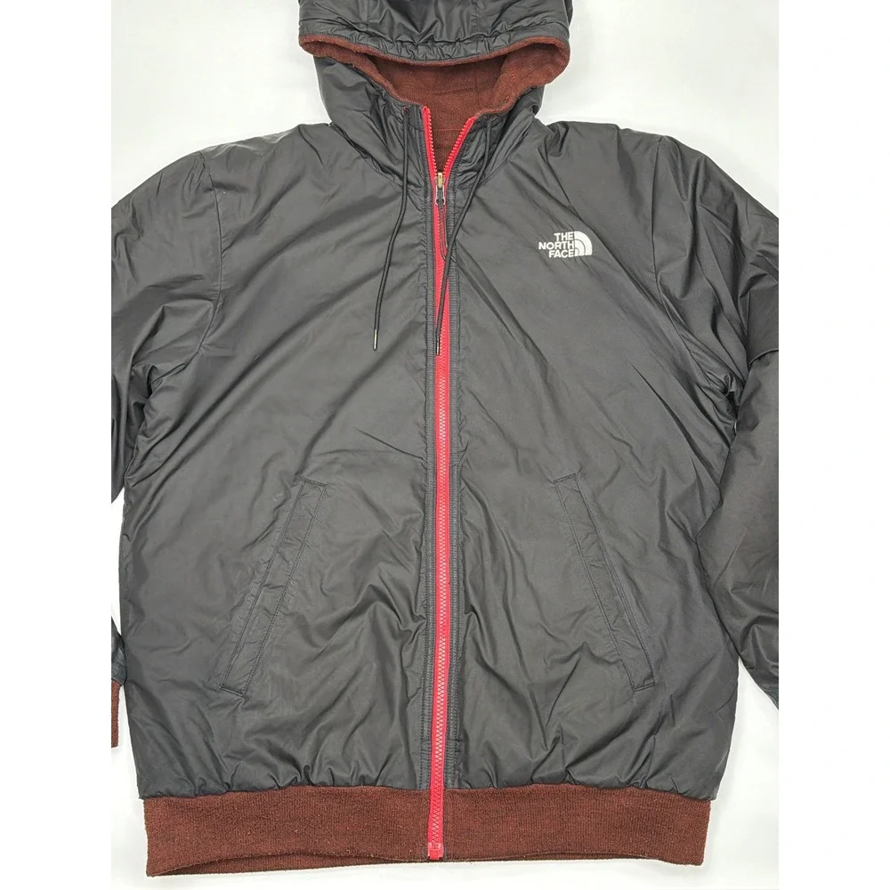 The North Face Mens Reversible Quilted‎ Full Zip Hoodie Burgundy Black Large